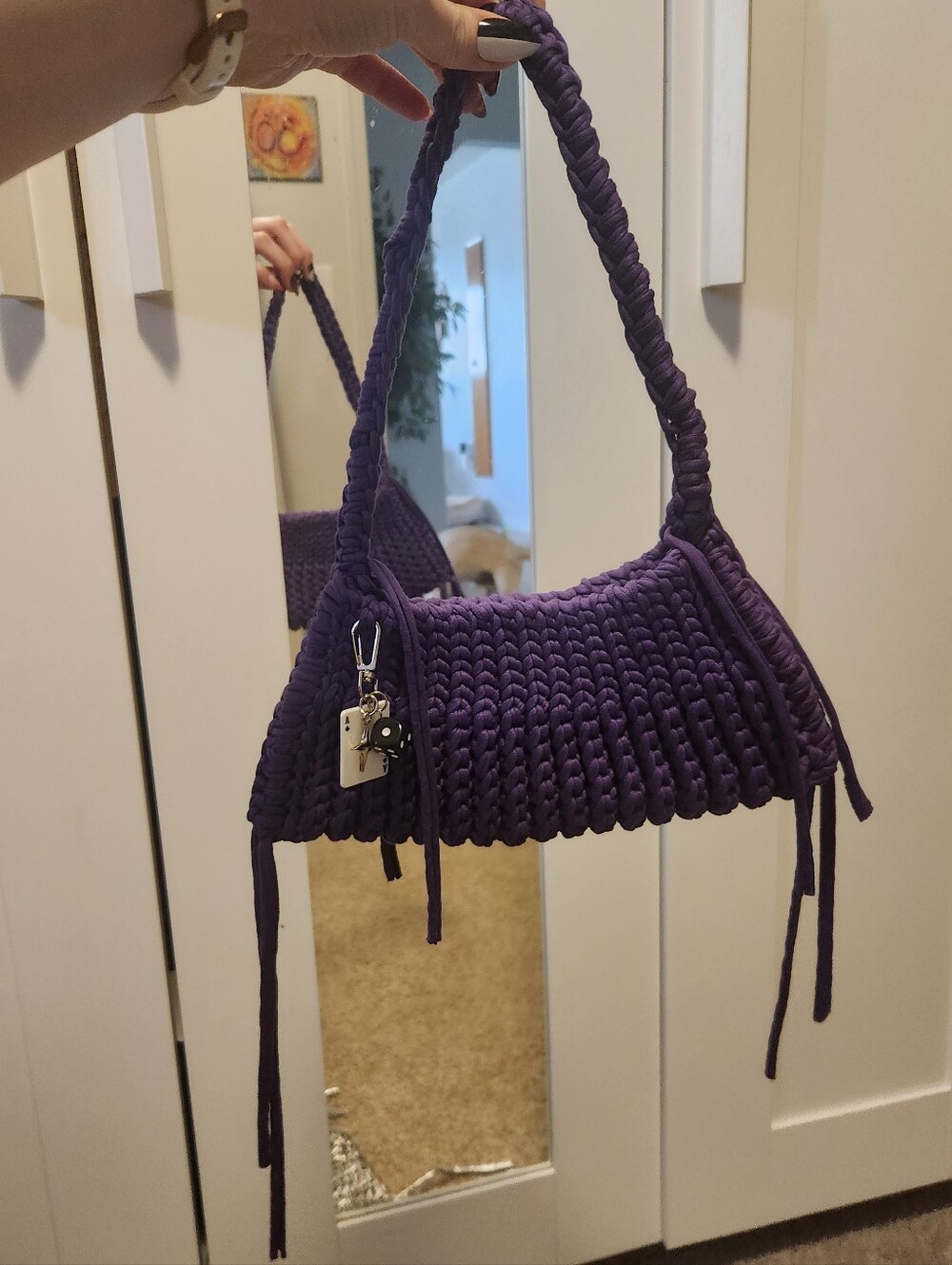 Crochet Handmade Purple Shoulder Bag With Charm